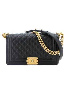 Chanel Boy Chain Shoulder Bag Lambskin Black Gold
